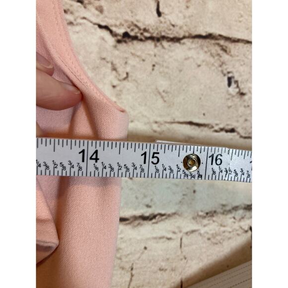 DKNY Midi Dress Womens 4 Pink & Black Colorblock Ruffle Shoulder Sheath Career - Picture 10 of 15